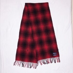 Polo Ralph Lauren Lambswool Scarf Adult Red Plaid Fringed Made in Italy